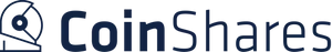 An illustration of the side profile of an astronaut helmet, with the text "CoinShares" in navy blue