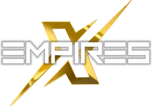 A shiny gold X made from two lighting bolt-ish shapes, with white text "EMPIRES" overlaying it