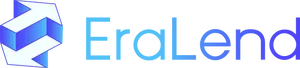 Two white arrows pointing away from each other on a diagonal axis, with blue sides. Followed by "EraLend" in a turquoise to blue gradient