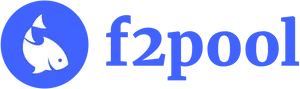A blue circle with a white shark overlaid on it, followed by the text "f2pool" in blue serif font