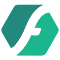 A hexagon in two shades of green, separated by a transparent italic f