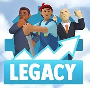 Legacy logo, with three 3D humans in various poses above an arrow going to the right and up