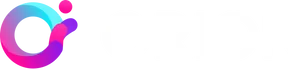 An O formed from turquoise, purple, and pink strokes, with a curved tail and a pink circle toward the top right corner, followed by "orion" in white capitals