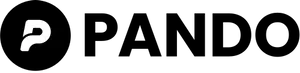 A white P in a black circle followed by "Pando" in black caps
