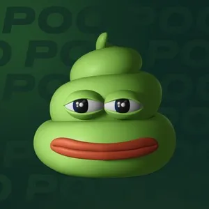 A 3D green poo shape with a face resembling the features of Pepe the Frog