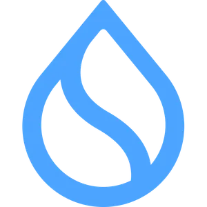 A blue teardrop shape with a S-shaped line through the middle