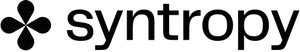 Four teardrops arranged in a + shape, followed by the text Syntropy, all in black
