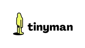 A small featureless yellow man stands facing away, next to the text "tinyman"