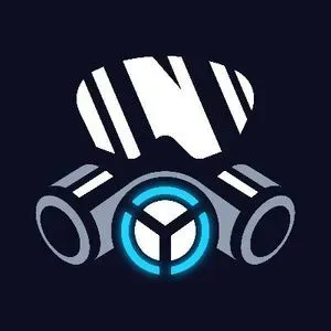 A stylized gas mask over a dark blue background