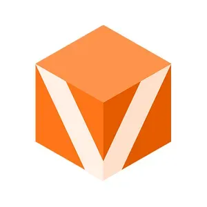 Vee Finance logo, an orange cube with diagonal lines on two surfaces forming a V