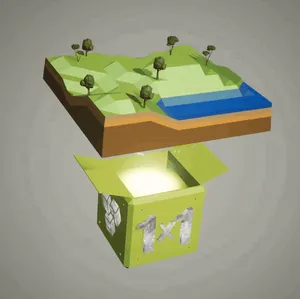 3D-rendered piece of "land" crudely made from simple polygons, with block text reading "1x1" underneath