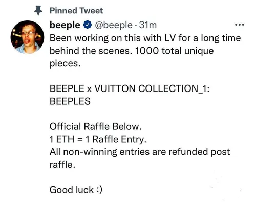 BEEPLE Twitter account hacked to share Louis Vuitton phishing link