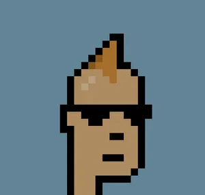 A pixel art person with light brown skin and a brown mohawk wearing sunglasses