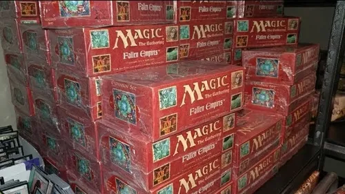 Stacks of <i>Magic: The Gathering - Fallen Empires</i> booster boxes