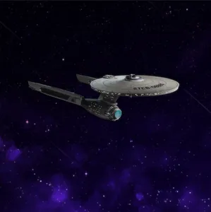 A rendering of a spaceship resembling the Starship Enterprise