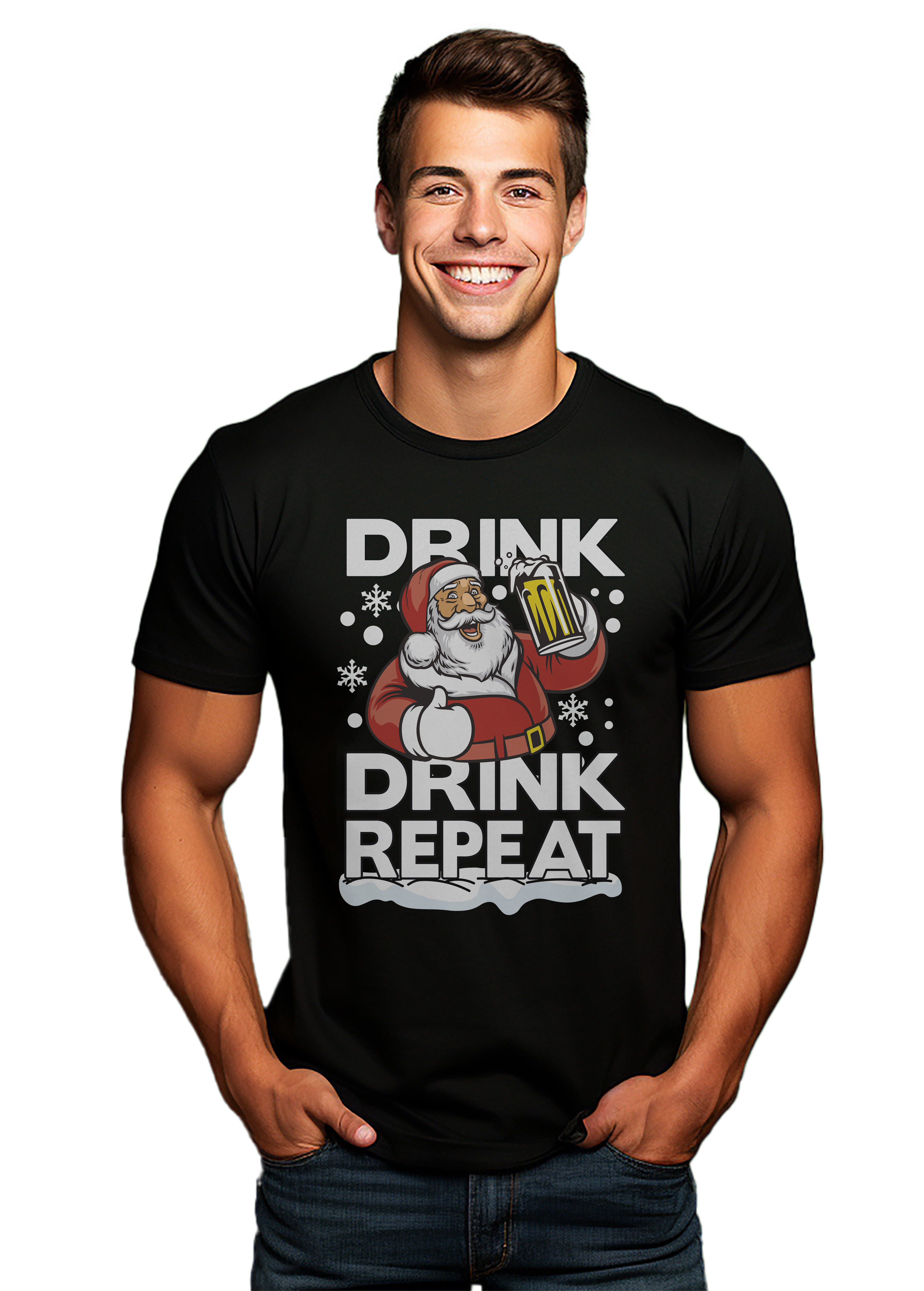 PrintBar Drink Drink Repeat Weihnachtsmann T-Shirt - lustig und festlich! 100% Baumwolle, Funn - Bild 24 von 58