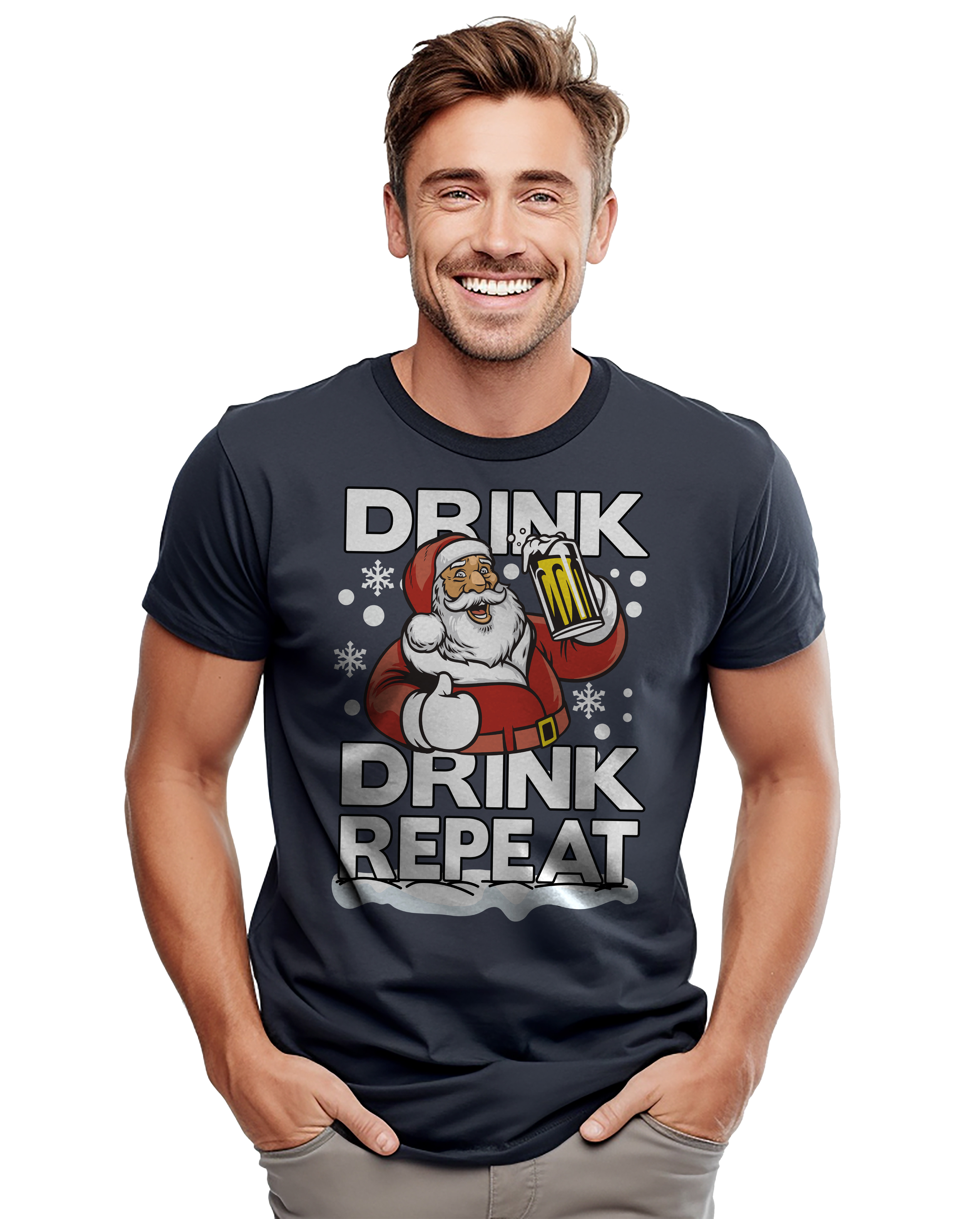 PrintBar Drink Drink Repeat Weihnachtsmann T-Shirt - lustig und festlich! 100% Baumwolle, Funn - Bild 31 von 58