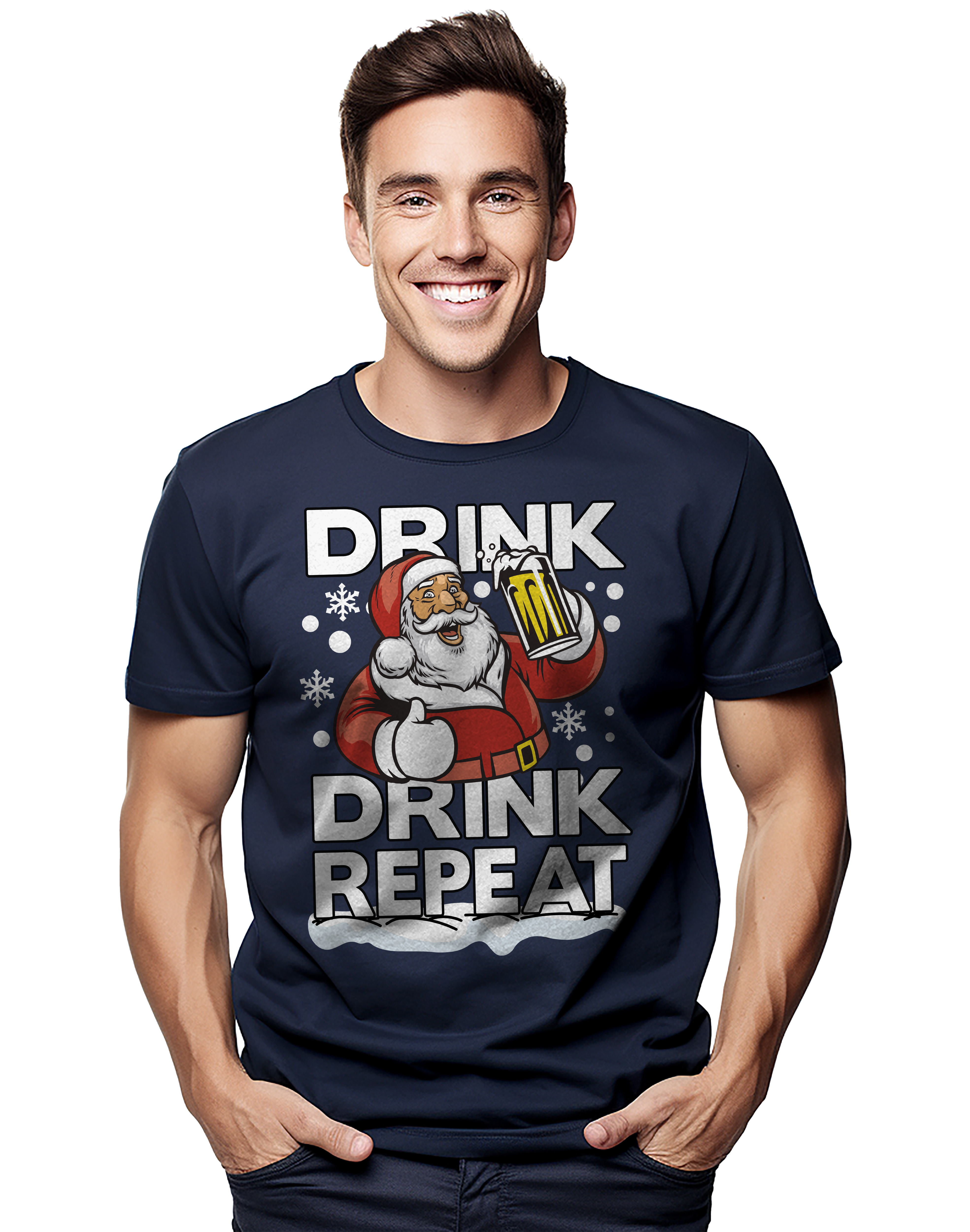 PrintBar Drink Drink Repeat Weihnachtsmann T-Shirt - lustig und festlich! 100% Baumwolle, Funn - Bild 38 von 58