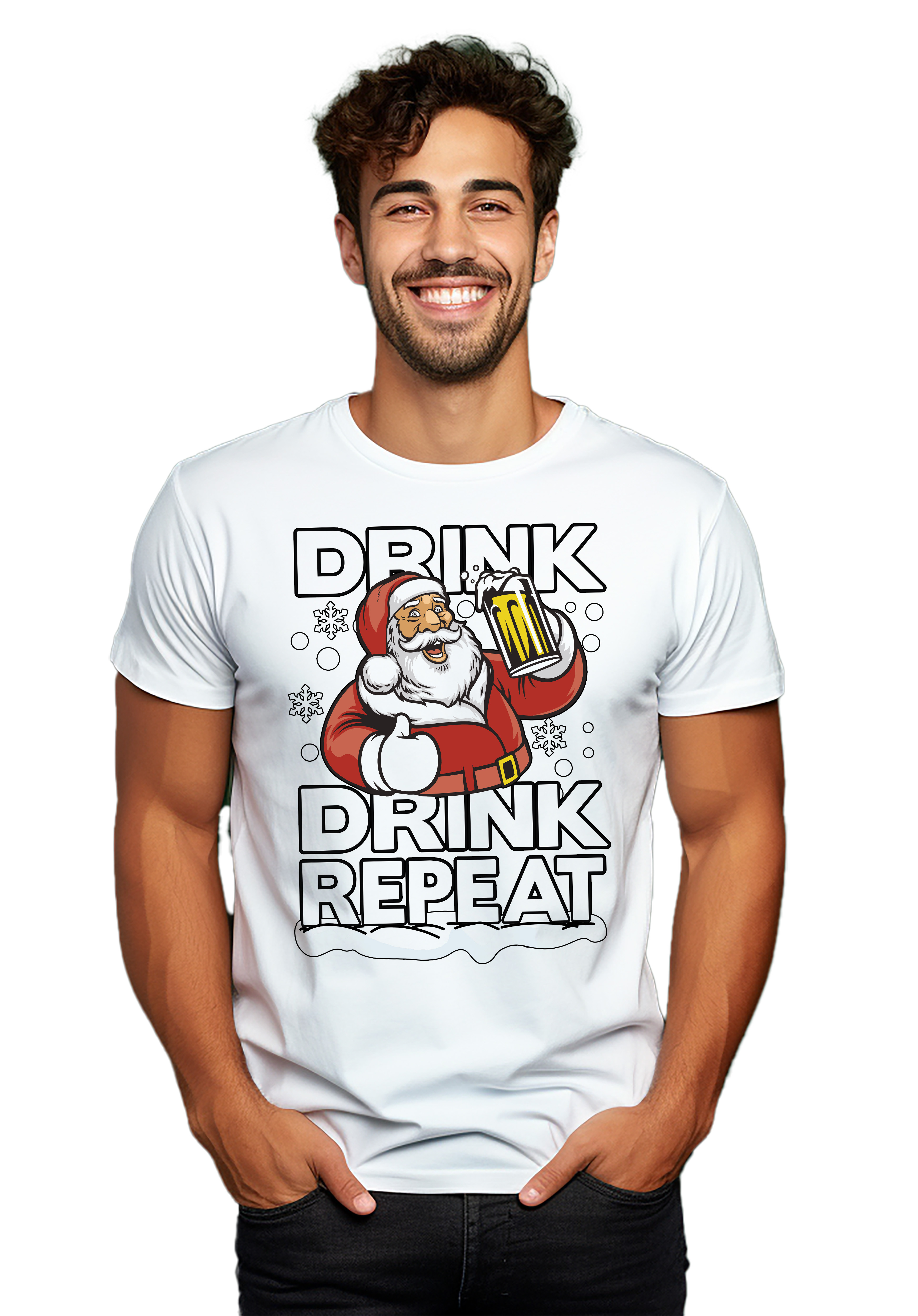 PrintBar Drink Drink Repeat Weihnachtsmann T-Shirt - lustig und festlich! 100% Baumwolle, Funn - Bild 52 von 58