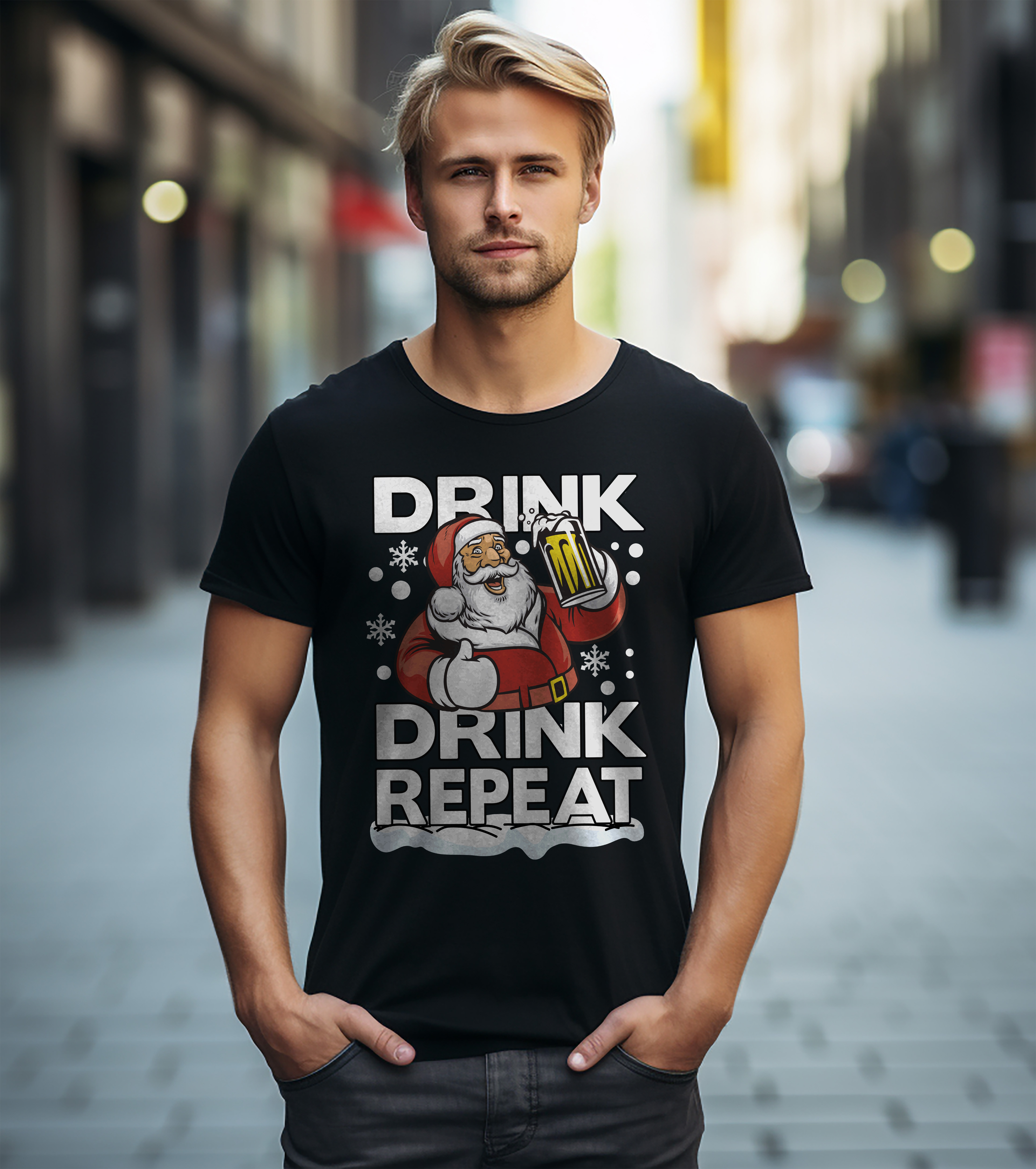 PrintBar Drink Drink Repeat Weihnachtsmann T-Shirt - lustig und festlich! 100% Baumwolle, Funn - Bild 25 von 58