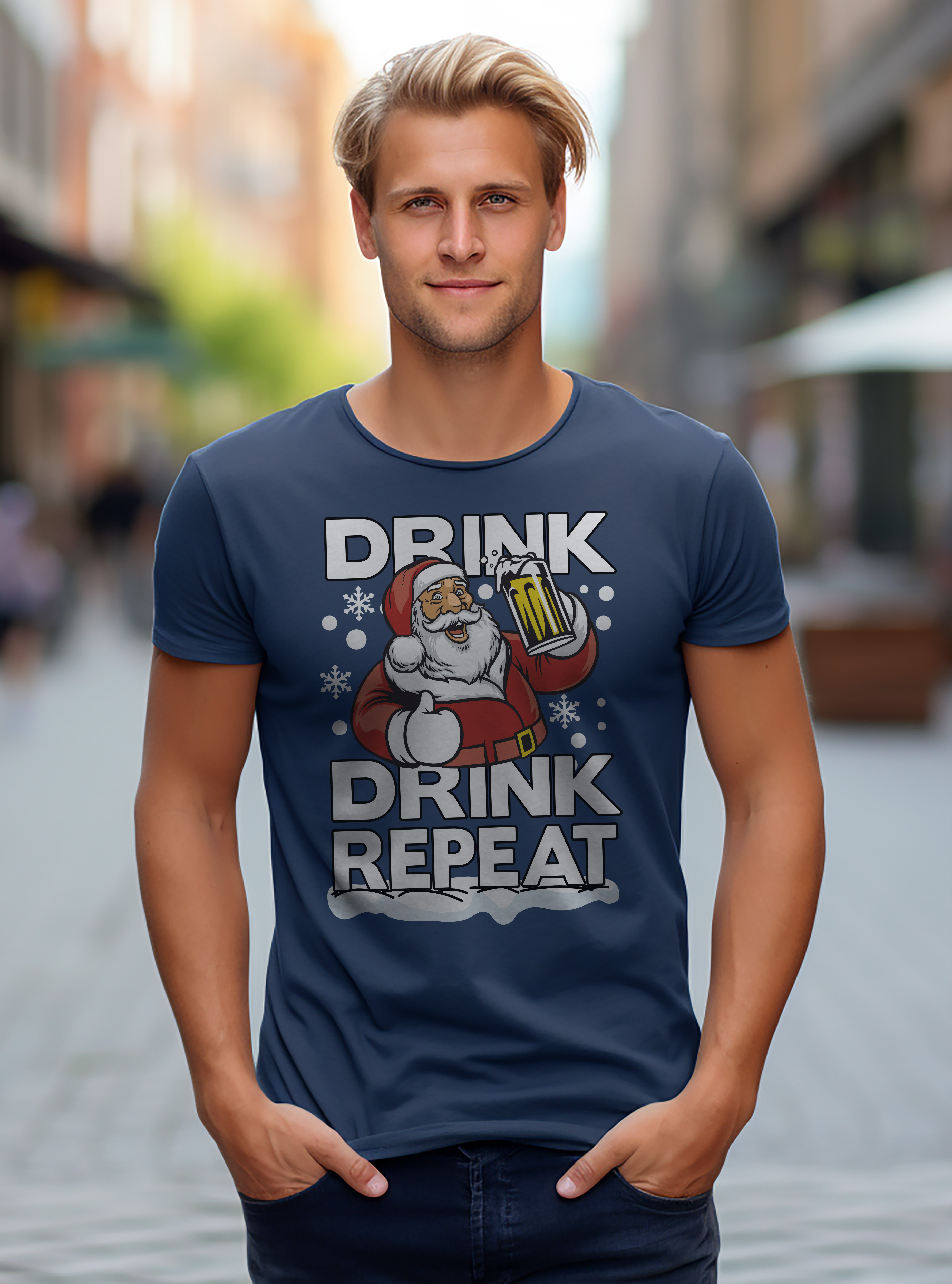 PrintBar Drink Drink Repeat Weihnachtsmann T-Shirt - lustig und festlich! 100% Baumwolle, Funn - Bild 39 von 58