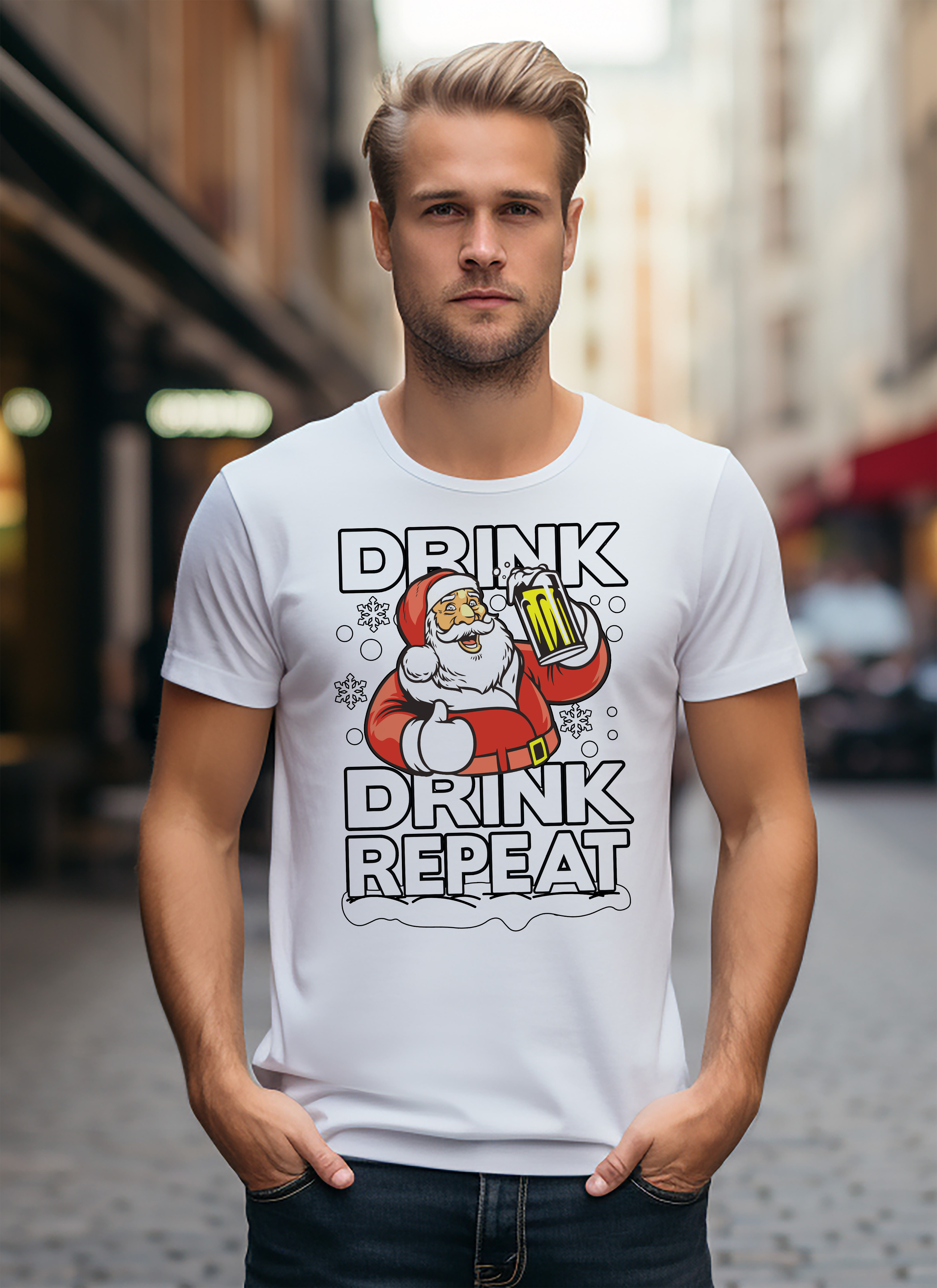 PrintBar Drink Drink Repeat Weihnachtsmann T-Shirt - lustig und festlich! 100% Baumwolle, Funn - Bild 53 von 58