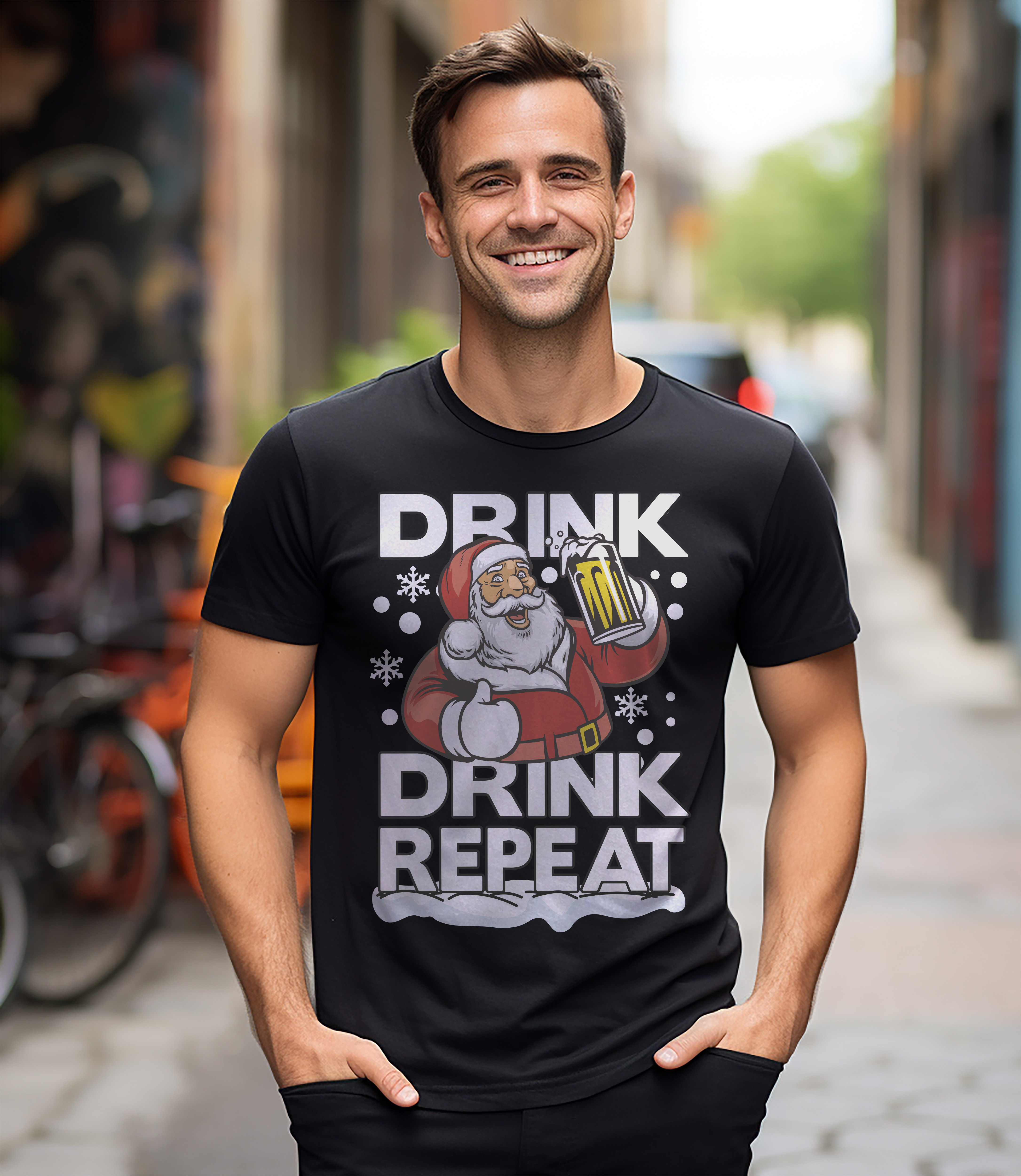 PrintBar Drink Drink Repeat Weihnachtsmann T-Shirt - lustig und festlich! 100% Baumwolle, Funn - Bild 26 von 58