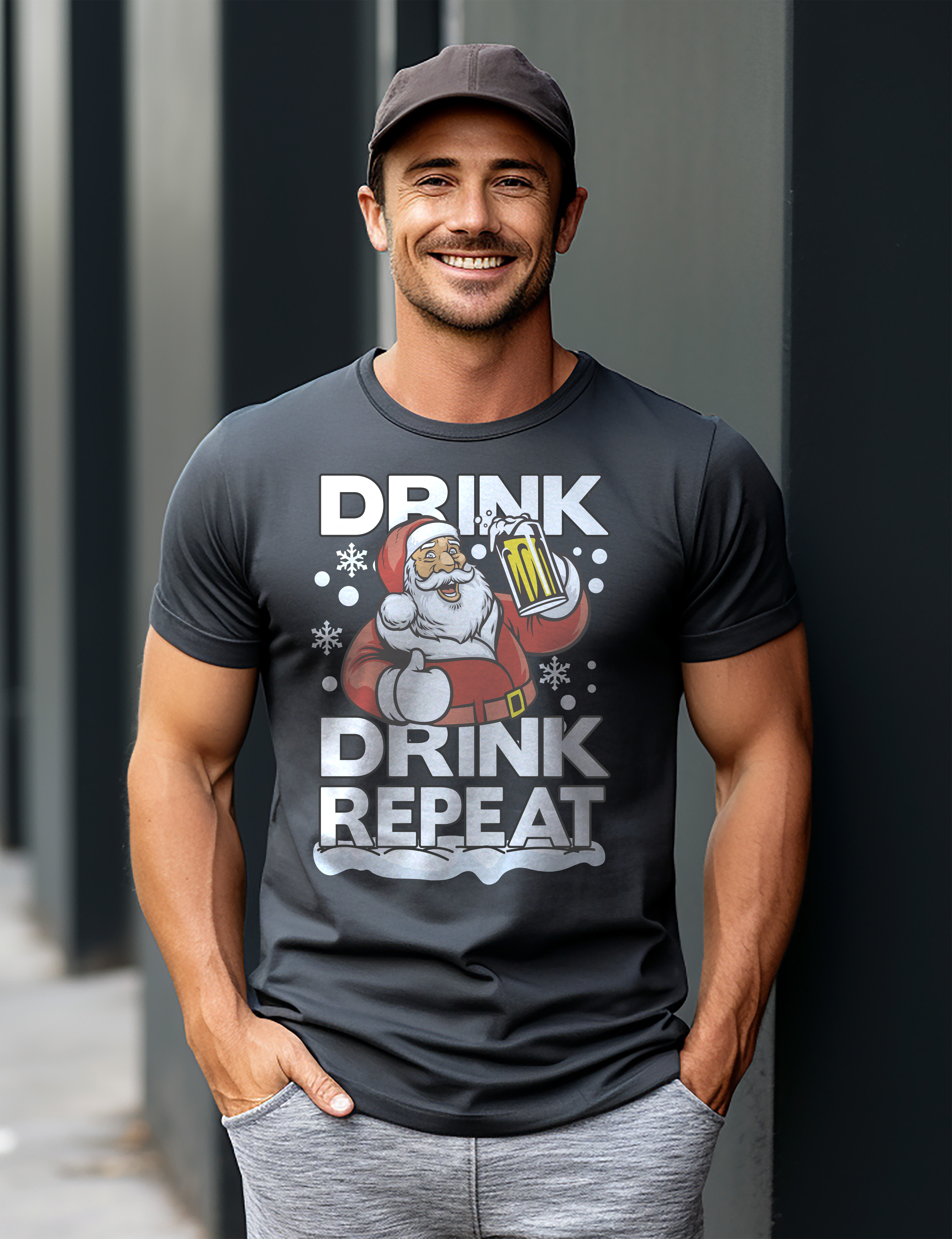 PrintBar Drink Drink Repeat Weihnachtsmann T-Shirt - lustig und festlich! 100% Baumwolle, Funn - Bild 33 von 58
