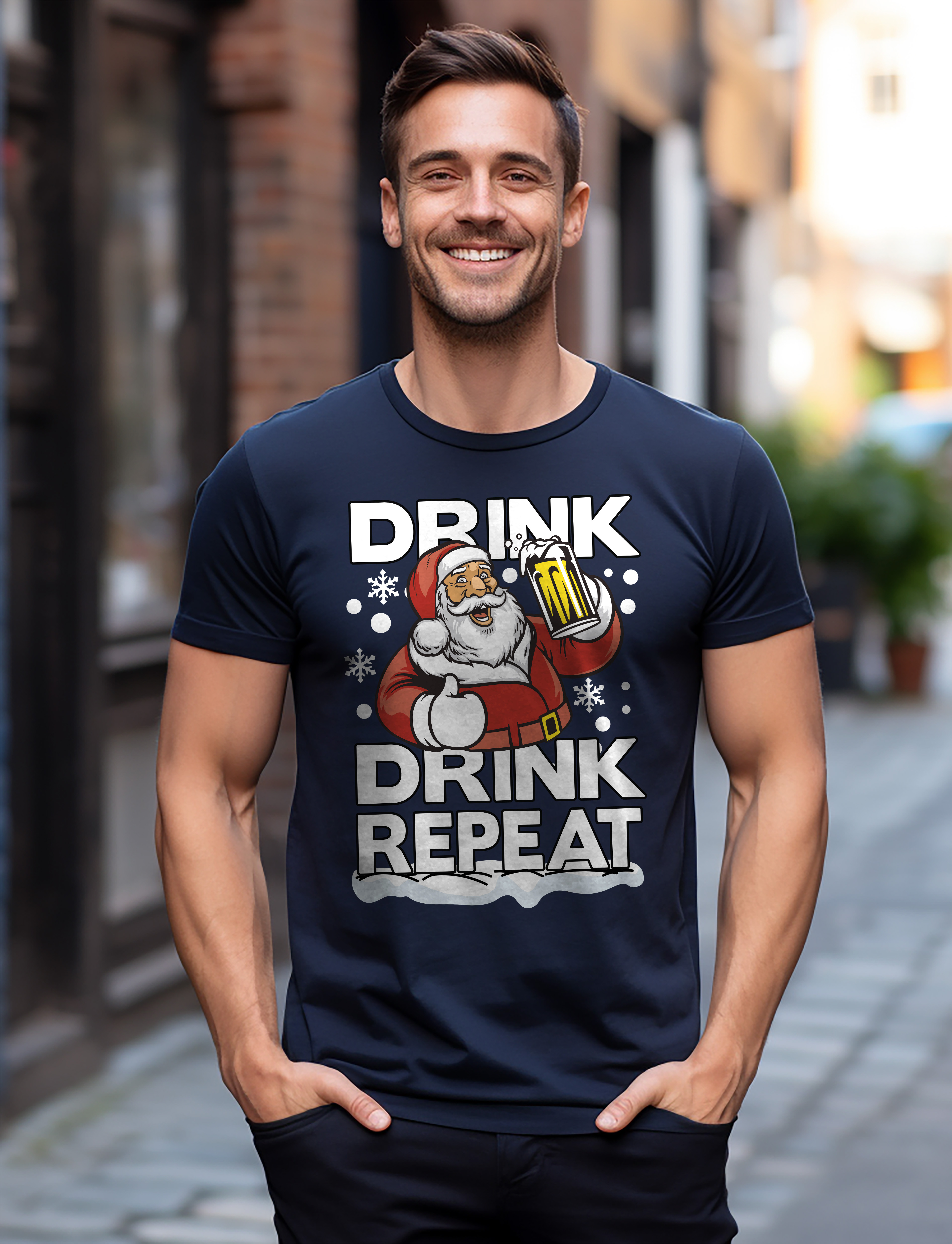 PrintBar Drink Drink Repeat Weihnachtsmann T-Shirt - lustig und festlich! 100% Baumwolle, Funn - Bild 40 von 58