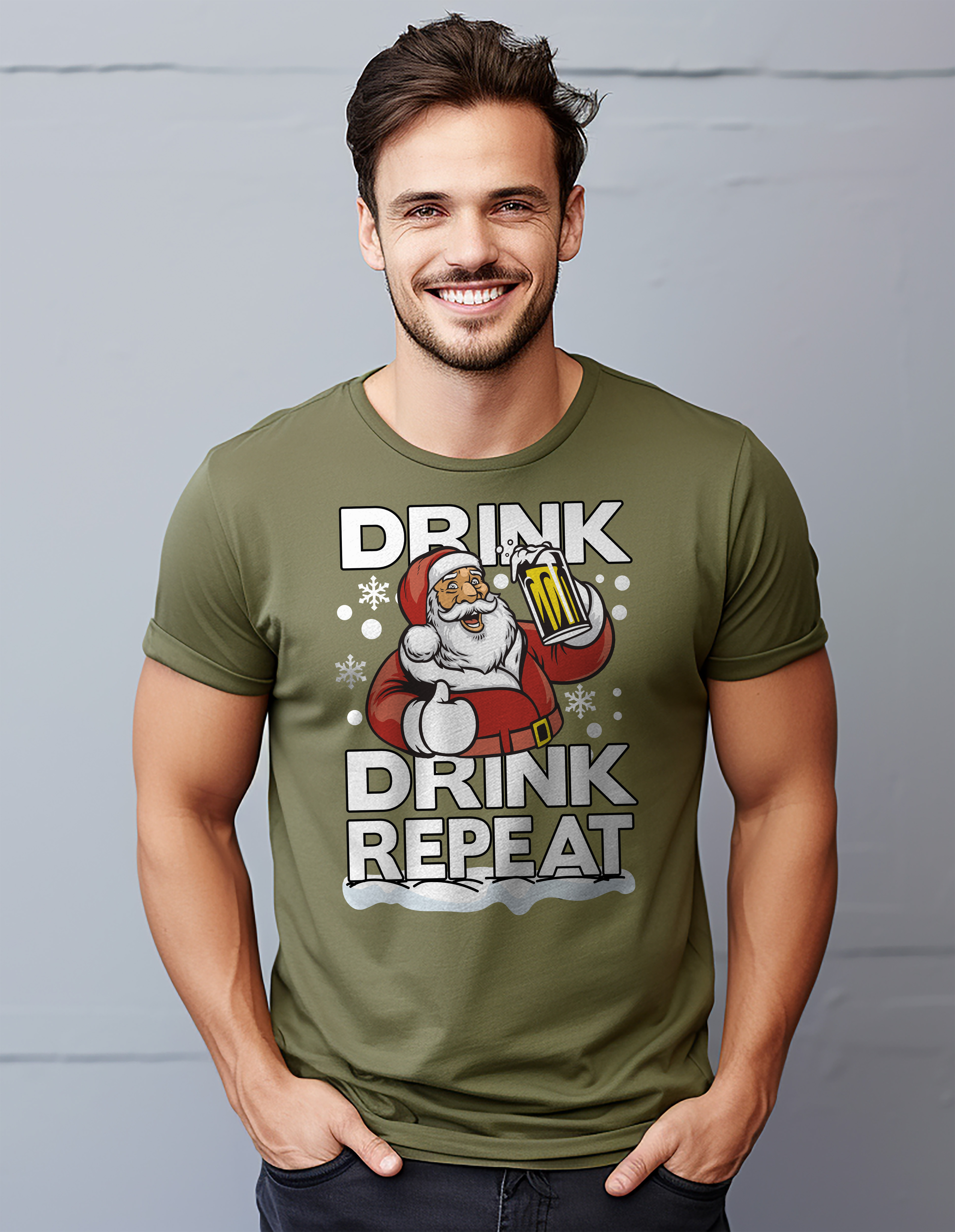 PrintBar Drink Drink Repeat Weihnachtsmann T-Shirt - lustig und festlich! 100% Baumwolle, Funn - Bild 47 von 58