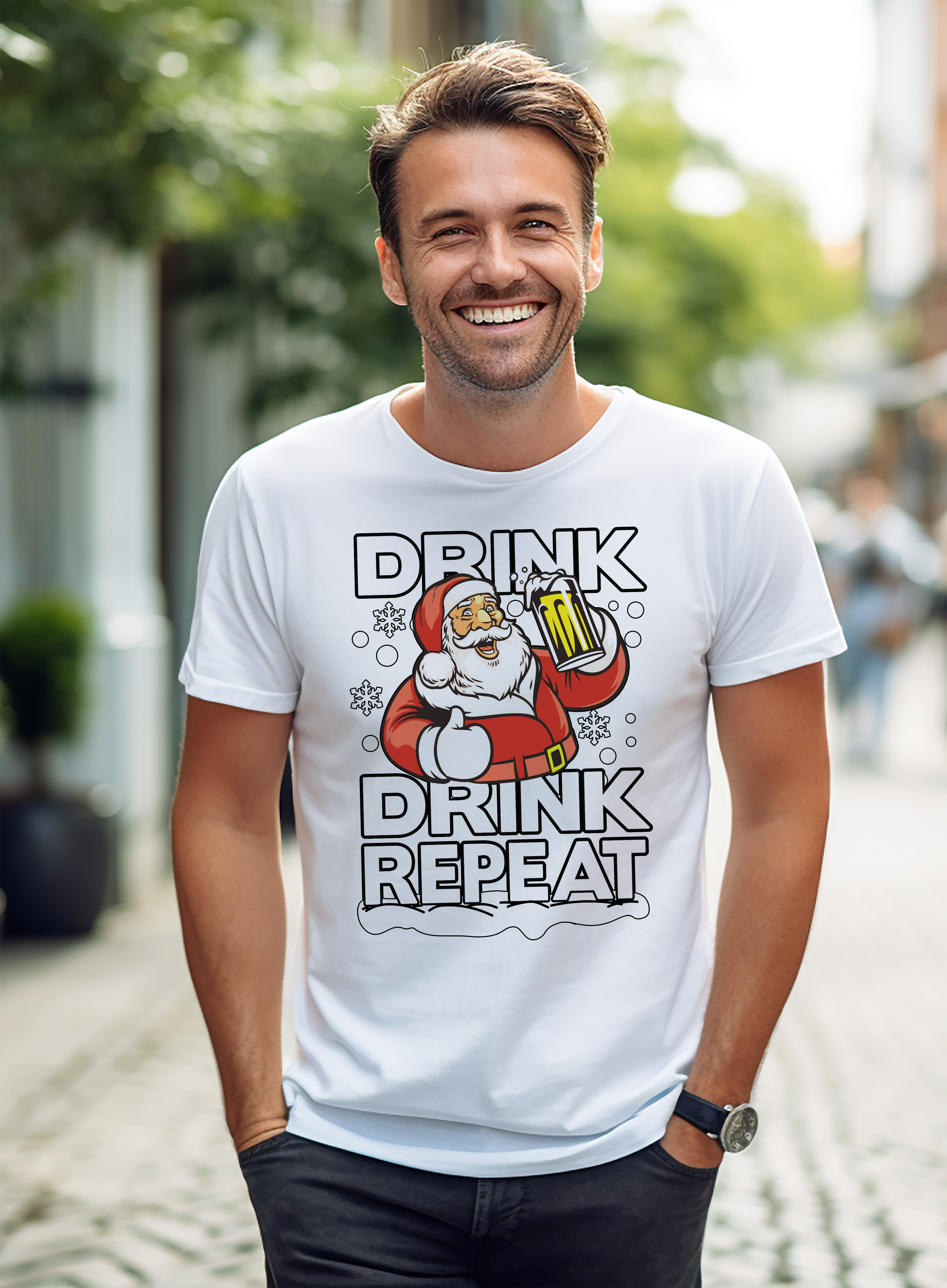 PrintBar Drink Drink Repeat Weihnachtsmann T-Shirt - lustig und festlich! 100% Baumwolle, Funn - Bild 54 von 58