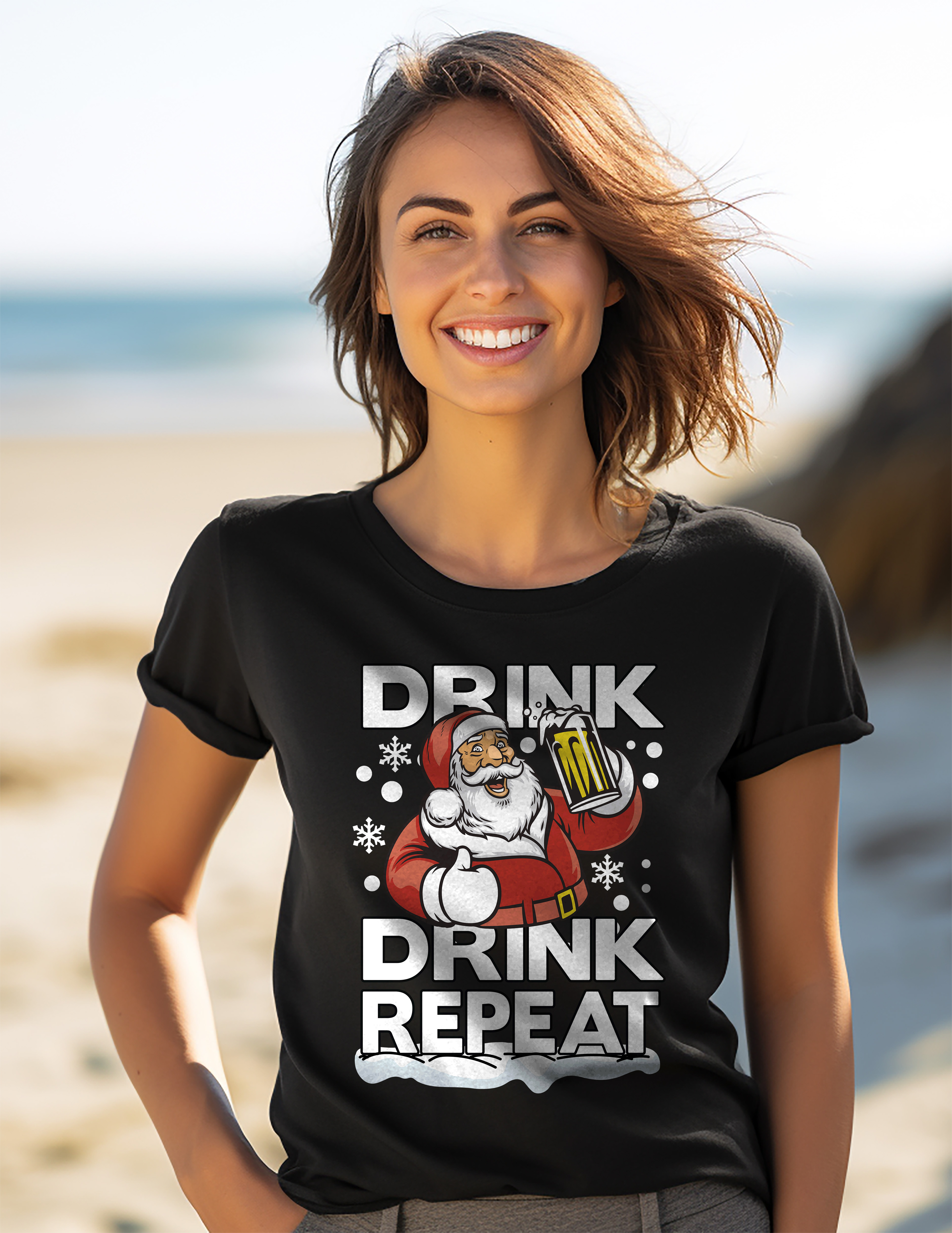 PrintBar Drink Drink Repeat Weihnachtsmann T-Shirt - lustig und festlich! 100% Baumwolle, Funn - Bild 27 von 58