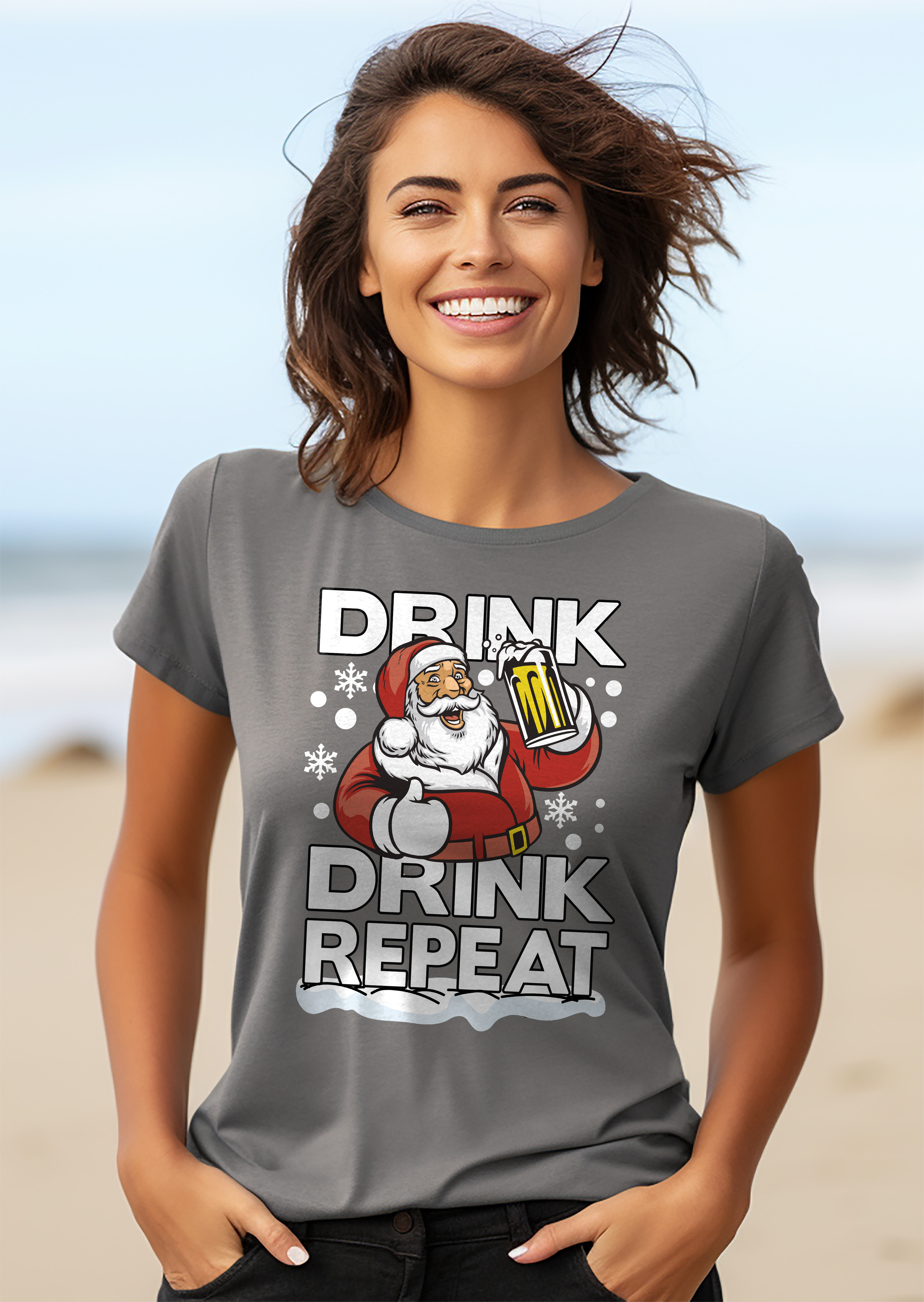 PrintBar Drink Drink Repeat Weihnachtsmann T-Shirt - lustig und festlich! 100% Baumwolle, Funn - Bild 34 von 58