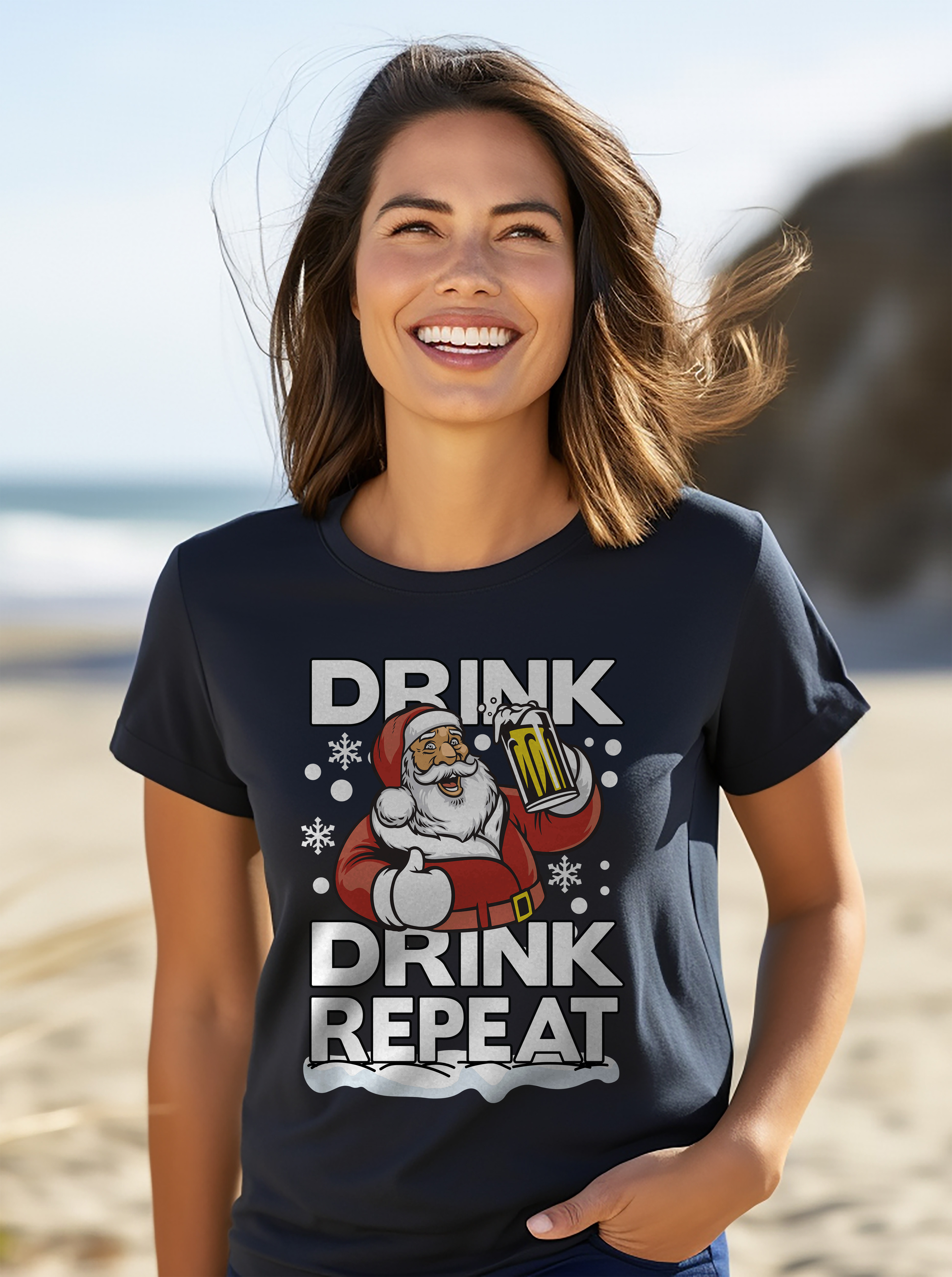 PrintBar Drink Drink Repeat Weihnachtsmann T-Shirt - lustig und festlich! 100% Baumwolle, Funn - Bild 41 von 58
