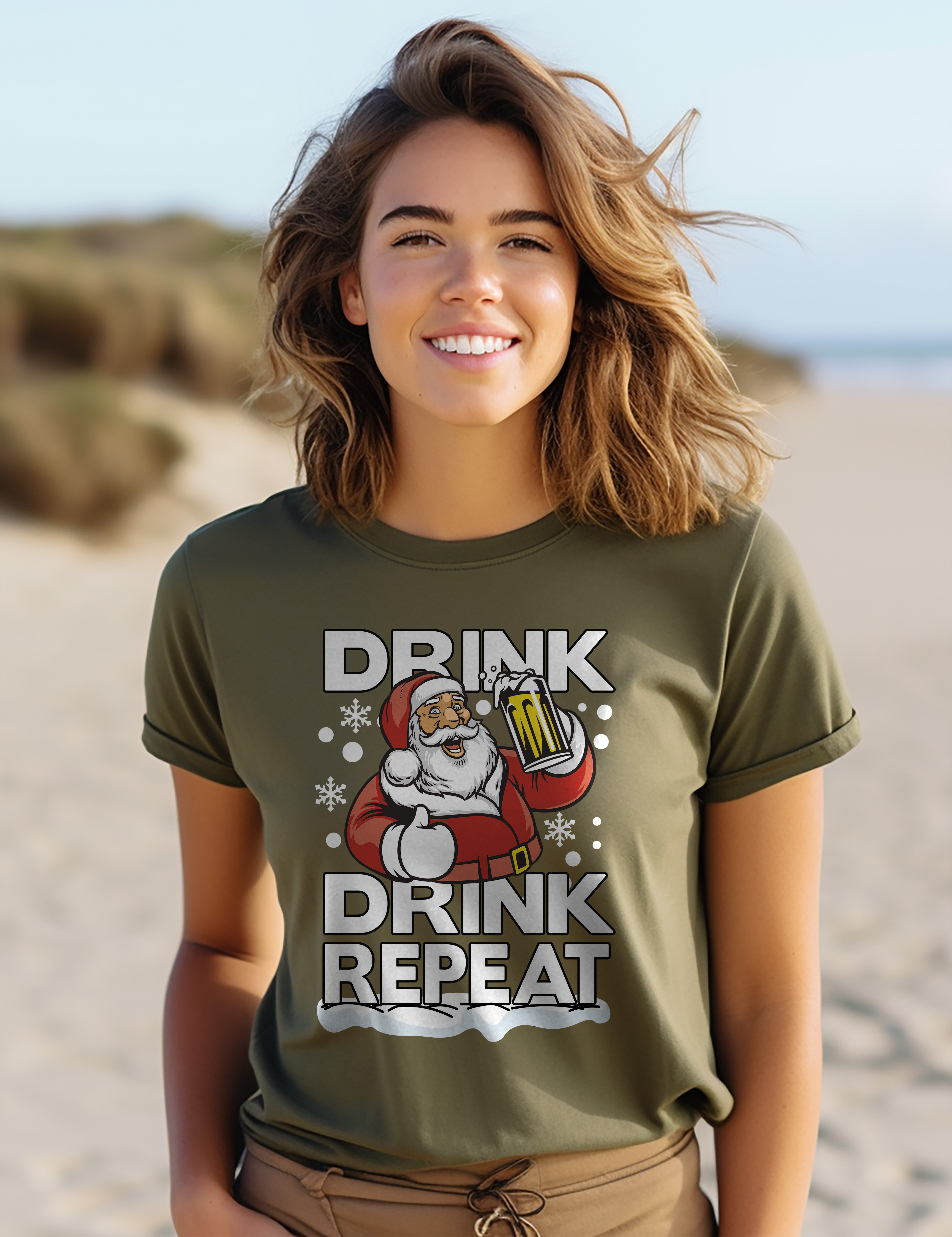 PrintBar Drink Drink Repeat Weihnachtsmann T-Shirt - lustig und festlich! 100% Baumwolle, Funn - Bild 48 von 58