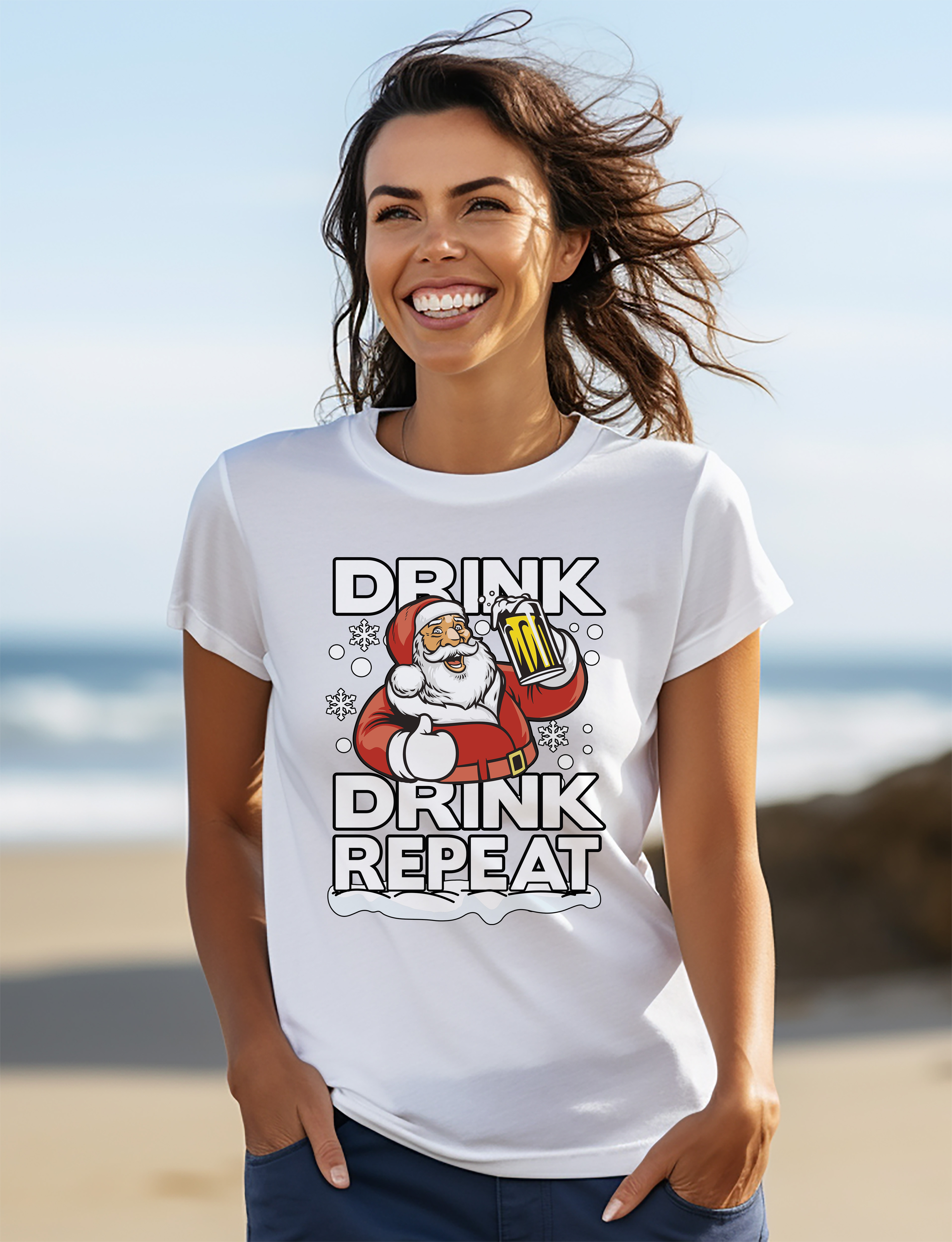 PrintBar Drink Drink Repeat Weihnachtsmann T-Shirt - lustig und festlich! 100% Baumwolle, Funn - Bild 55 von 58