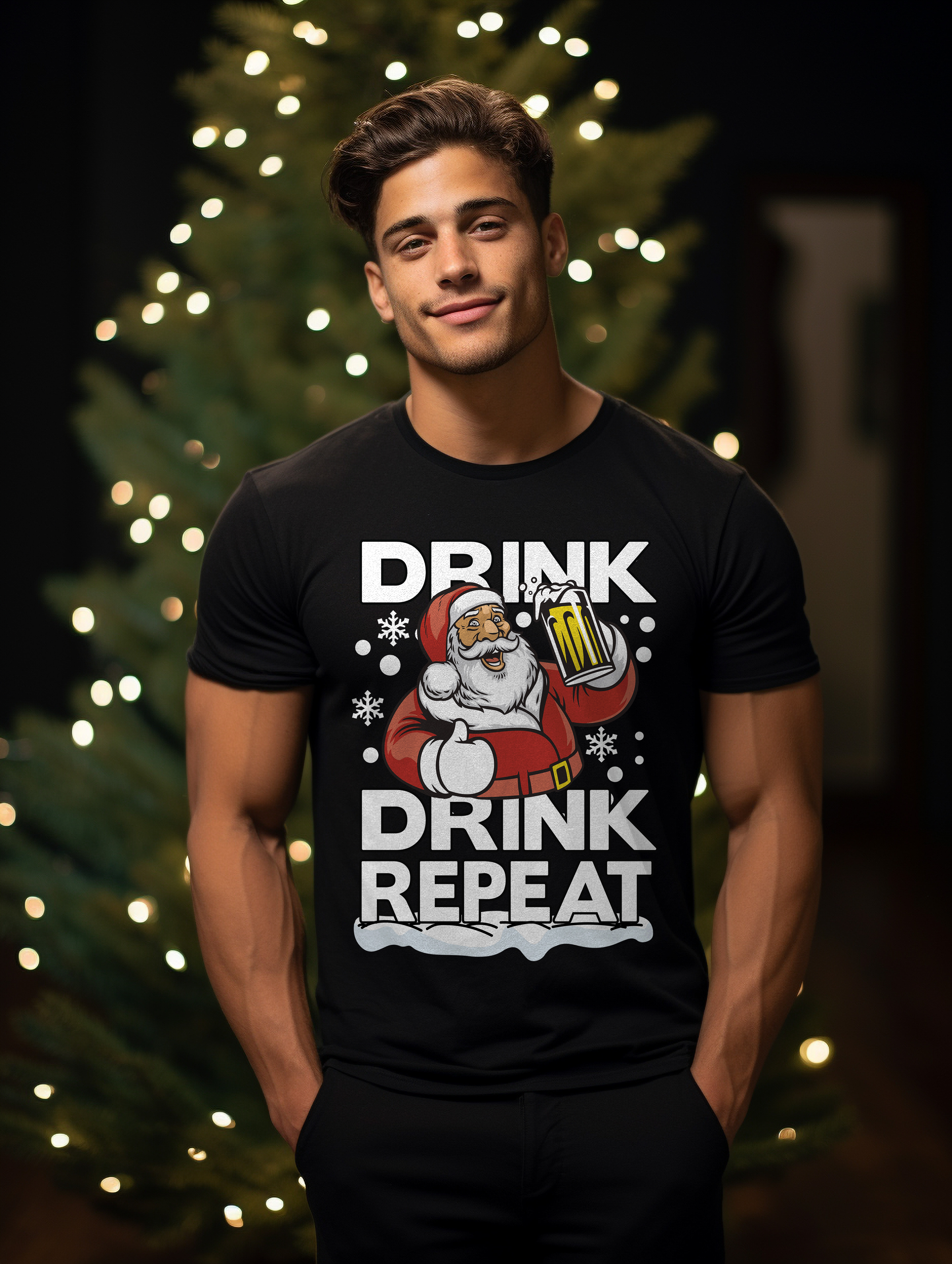 PrintBar Drink Drink Repeat Weihnachtsmann T-Shirt - lustig und festlich! 100% Baumwolle, Funn - Bild 28 von 58