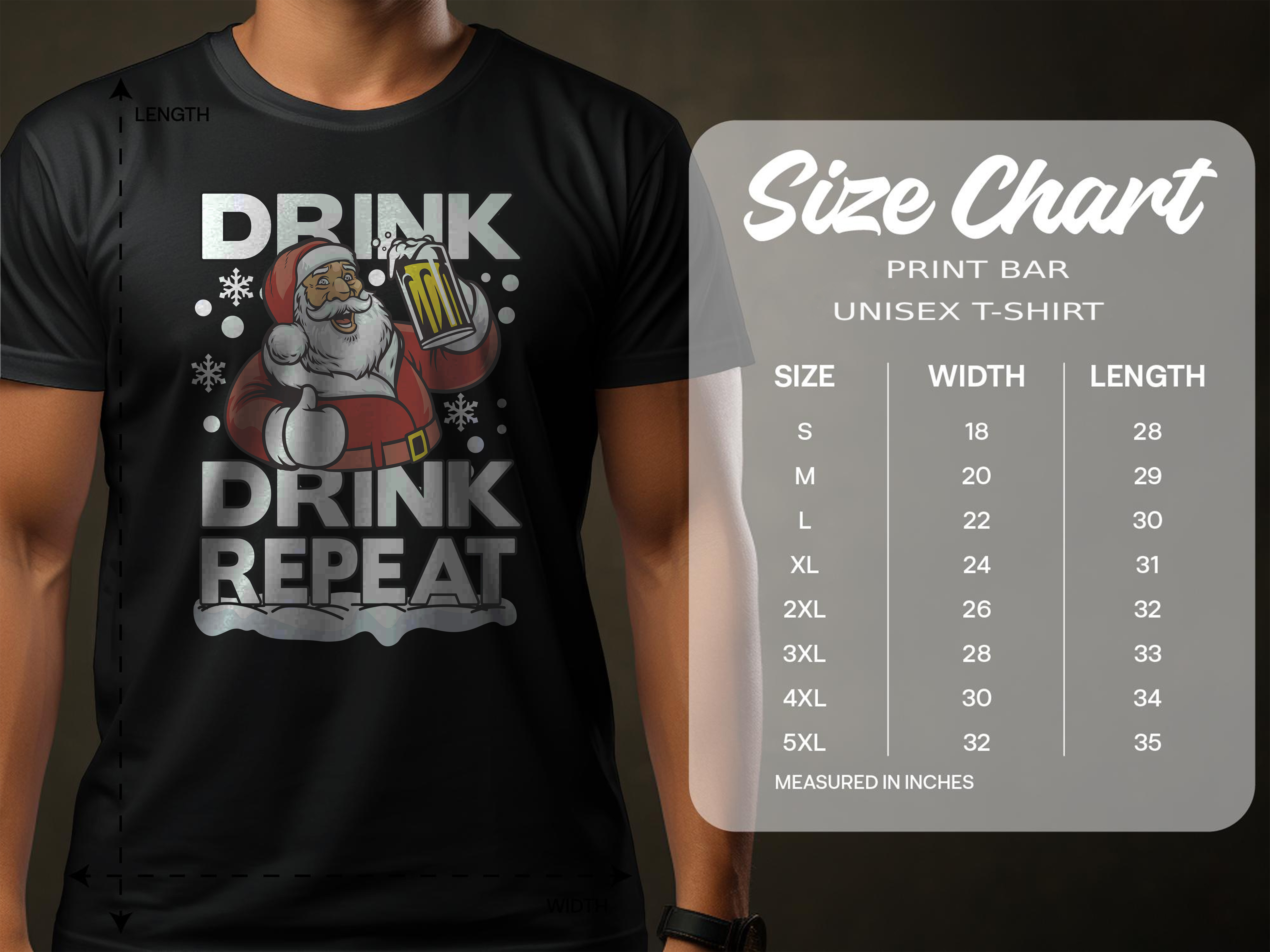 PrintBar Drink Drink Repeat Weihnachtsmann T-Shirt - lustig und festlich! 100% Baumwolle, Funn - Bild 30 von 58