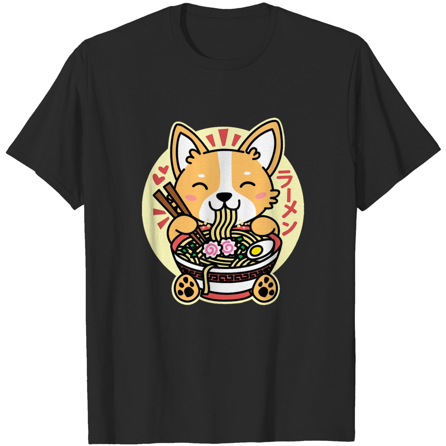 Kawaii Ramen Cute Anime Dog Corgi Japanese Noodles Drk T-Shirt