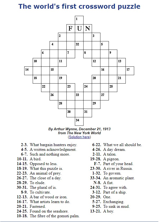 What are the benefits of Crossword Puzzles( The world's first crossword puzzle)