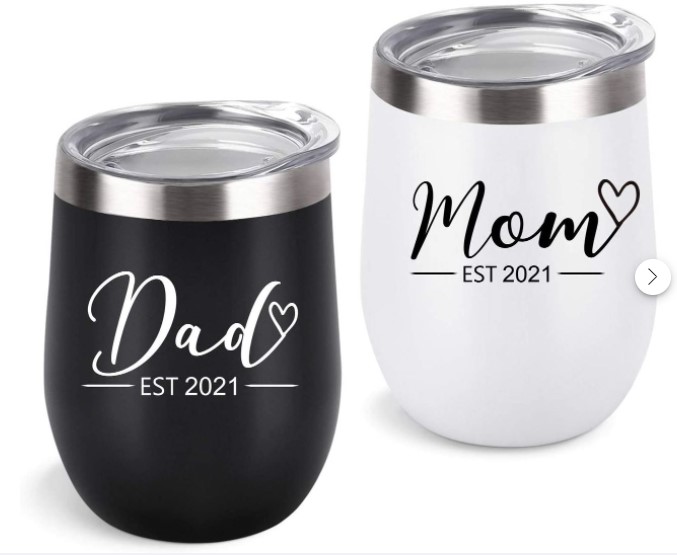 New Parents Wine Tumbler, Mom Dad Est 2021 Tumbler