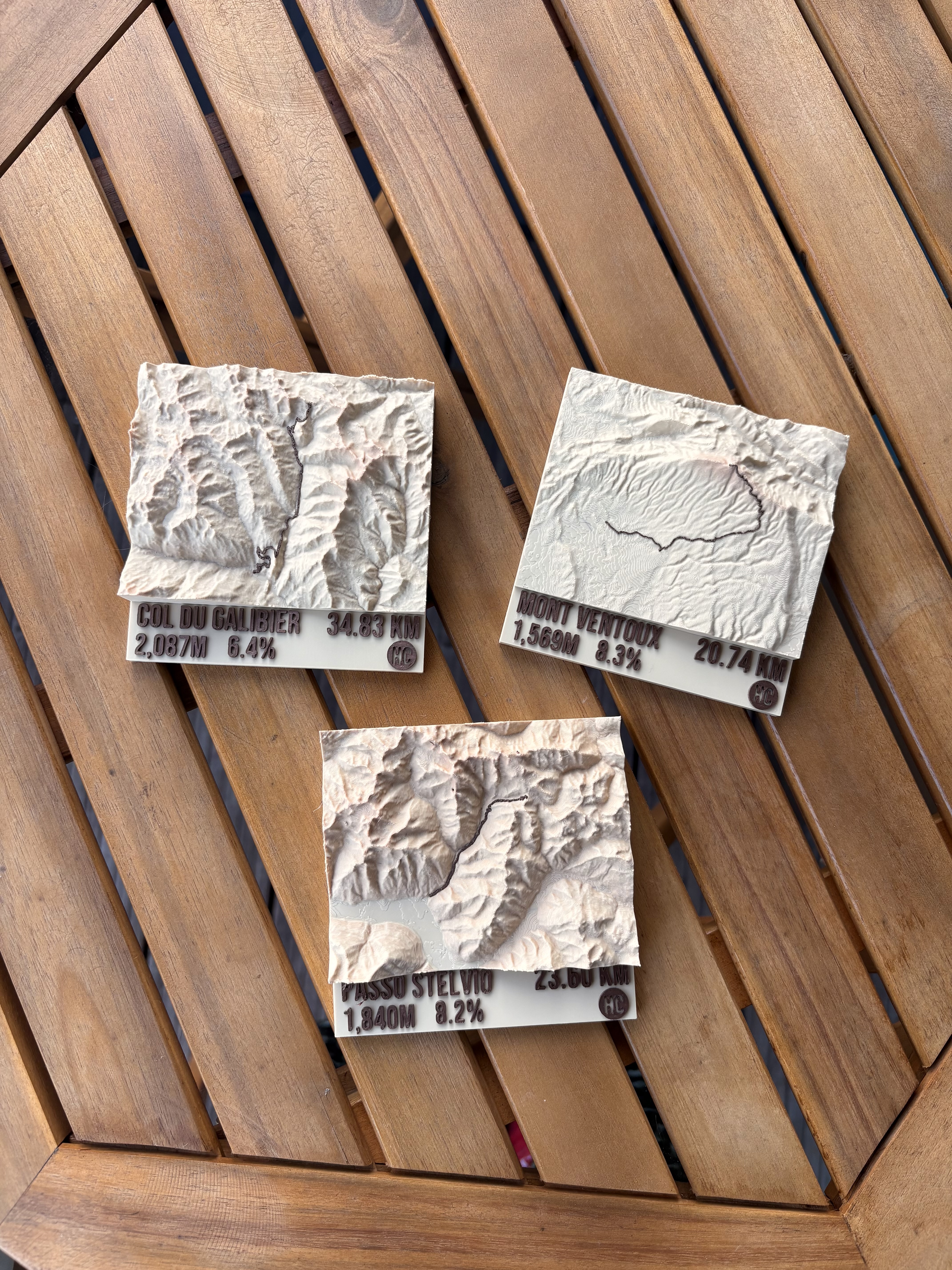 3D printed terrain model showing mountain trail route