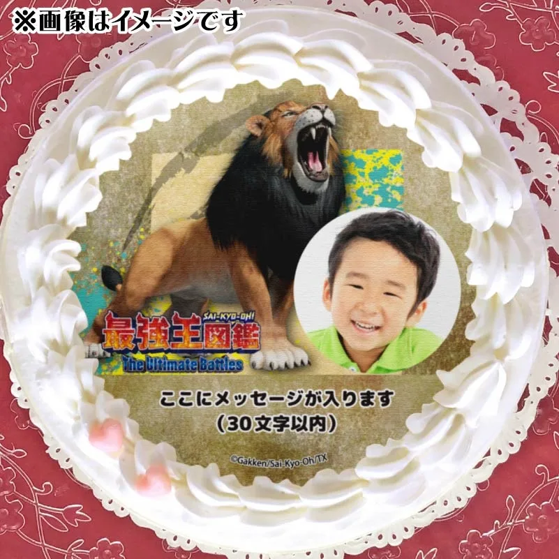 【写真メッセージ入り】プリケーキ（ライオン）【特典缶バッジ付き】[最強王図鑑]