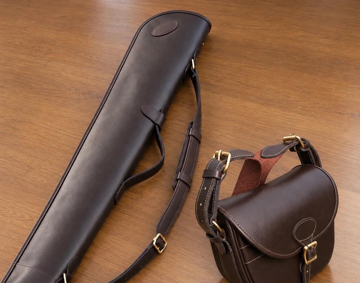 Classic Brown Leather Full Zip Gun Slip & Cartridge Bag (2 piece set)