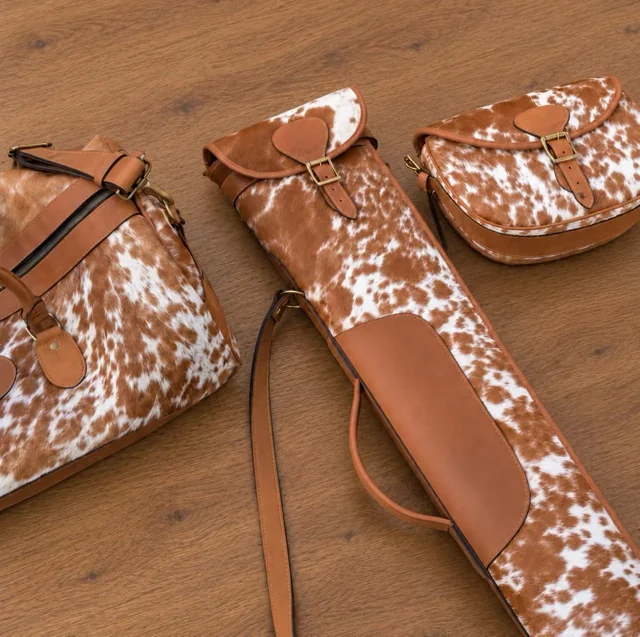 Classic Brown & White Cowhide Gun Slip & Cartridge Bag & Holdall (3 piece set)