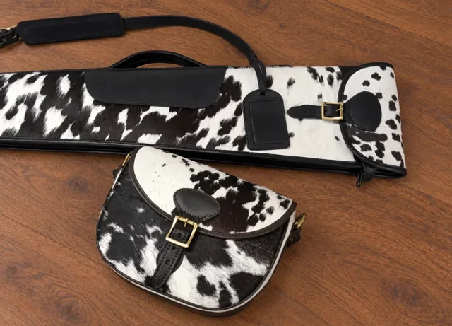Classic Black & White Cowhide Gun Slip & Cartridge Bag (2 piece set)