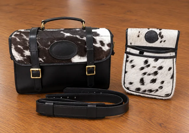 Classic Black & White Cowhide Cartridge Magazine Range Bag & Cartridge Pouch (2 piece set)