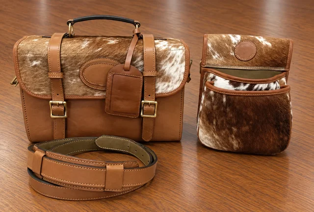 Classic Brown & White Cowhide Cartridge Magazine Range Bag & Cartridge Pouch (2piece set)
