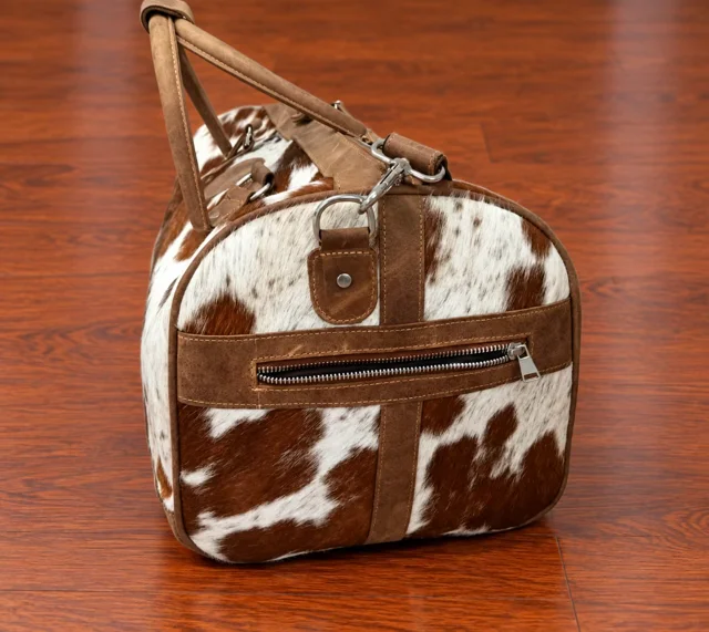 Classic Brown & White Cowhide Holdall Travel Bag product image 2