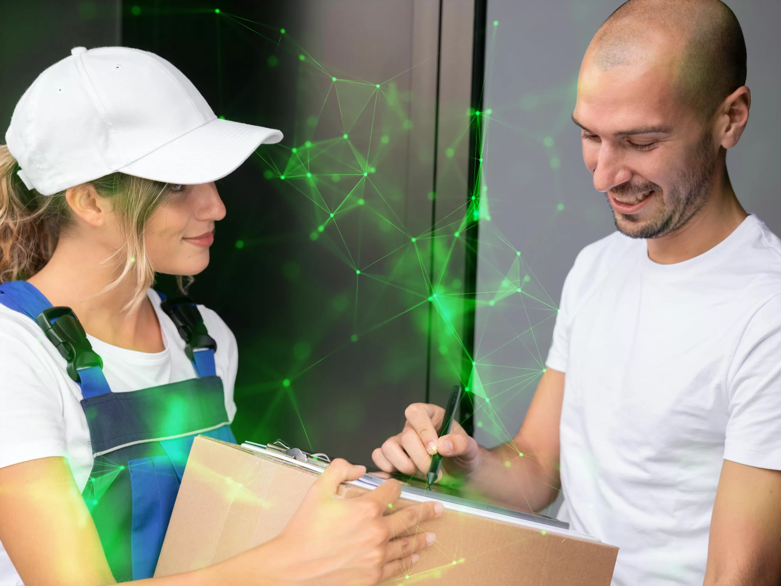 Close up smiley man receiving delivery